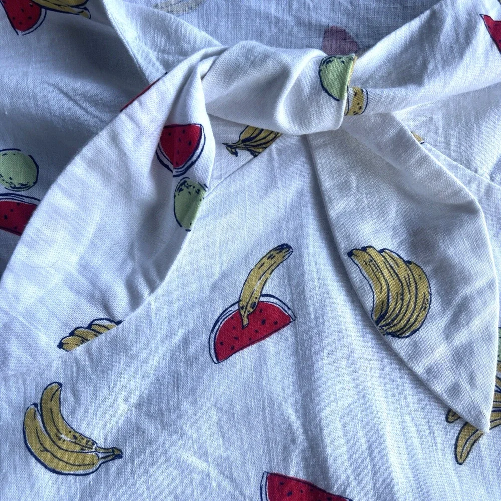 ModCloth Womens Linen Blouse Plus Size 2X Pack a Picnic Fruit Print Tie-Front - Picture 8 of 15